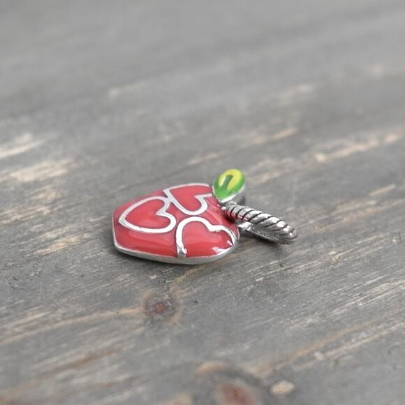 Brighton Red Apple Dangle Charm Enamel Finish Reversible Dangle Silver Plate - Picture 2 of 4
